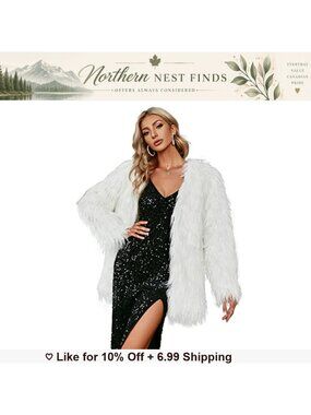Fluffy Faux Fur Long Sleeve V Neck Warm Winter Coat